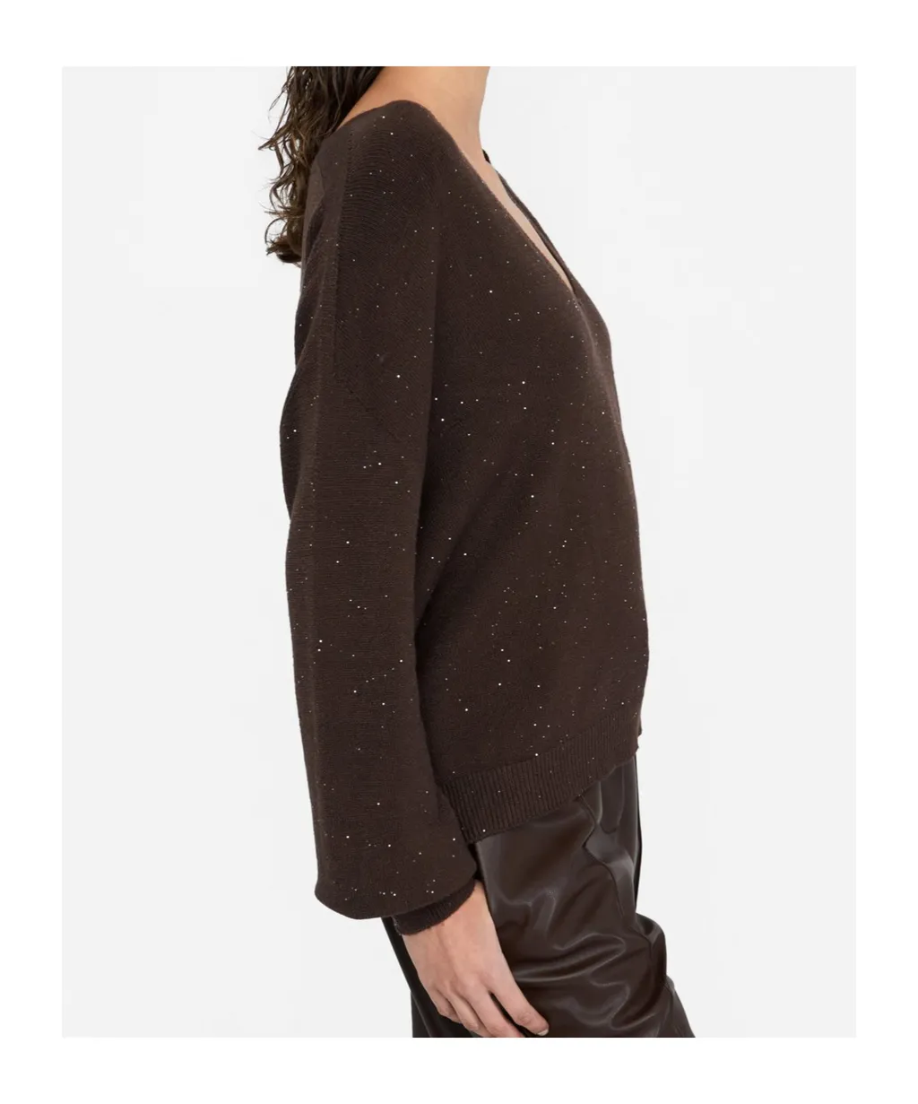Glitter-Embellished V-Neck Sweater