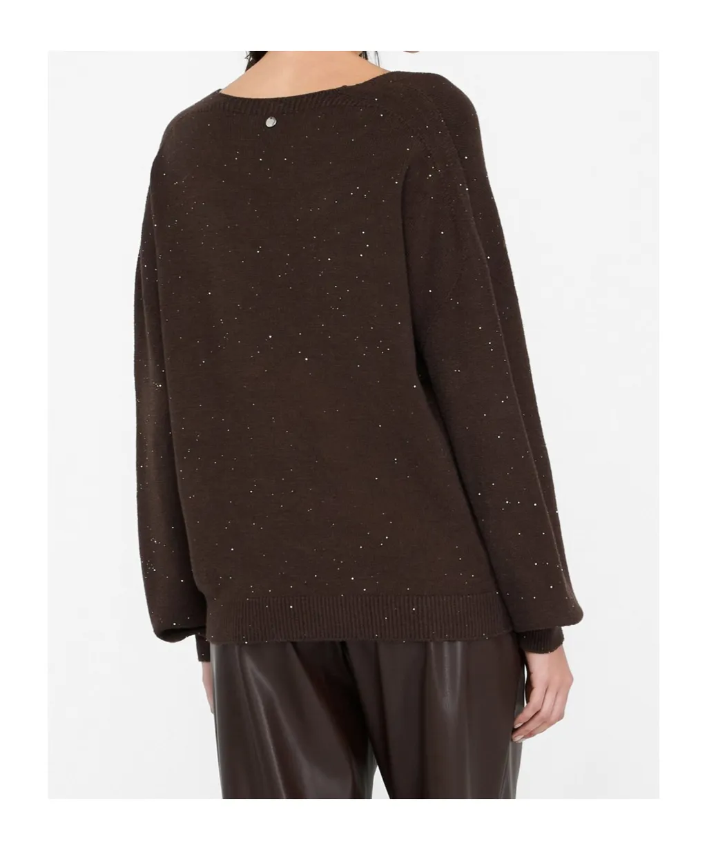 Glitter-Embellished V-Neck Sweater