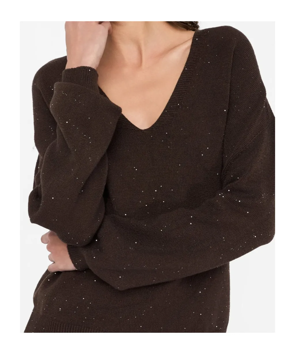 Glitter-Embellished V-Neck Sweater