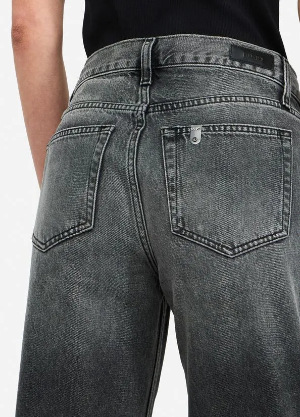 Straight-Leg Denim Trousers With Rhinestones