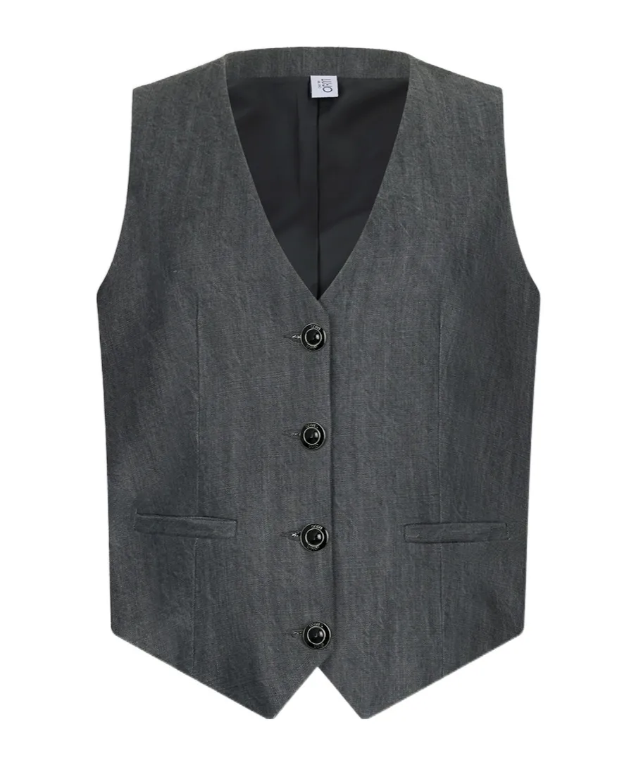 V-Neck Buttoned Denim Gilet