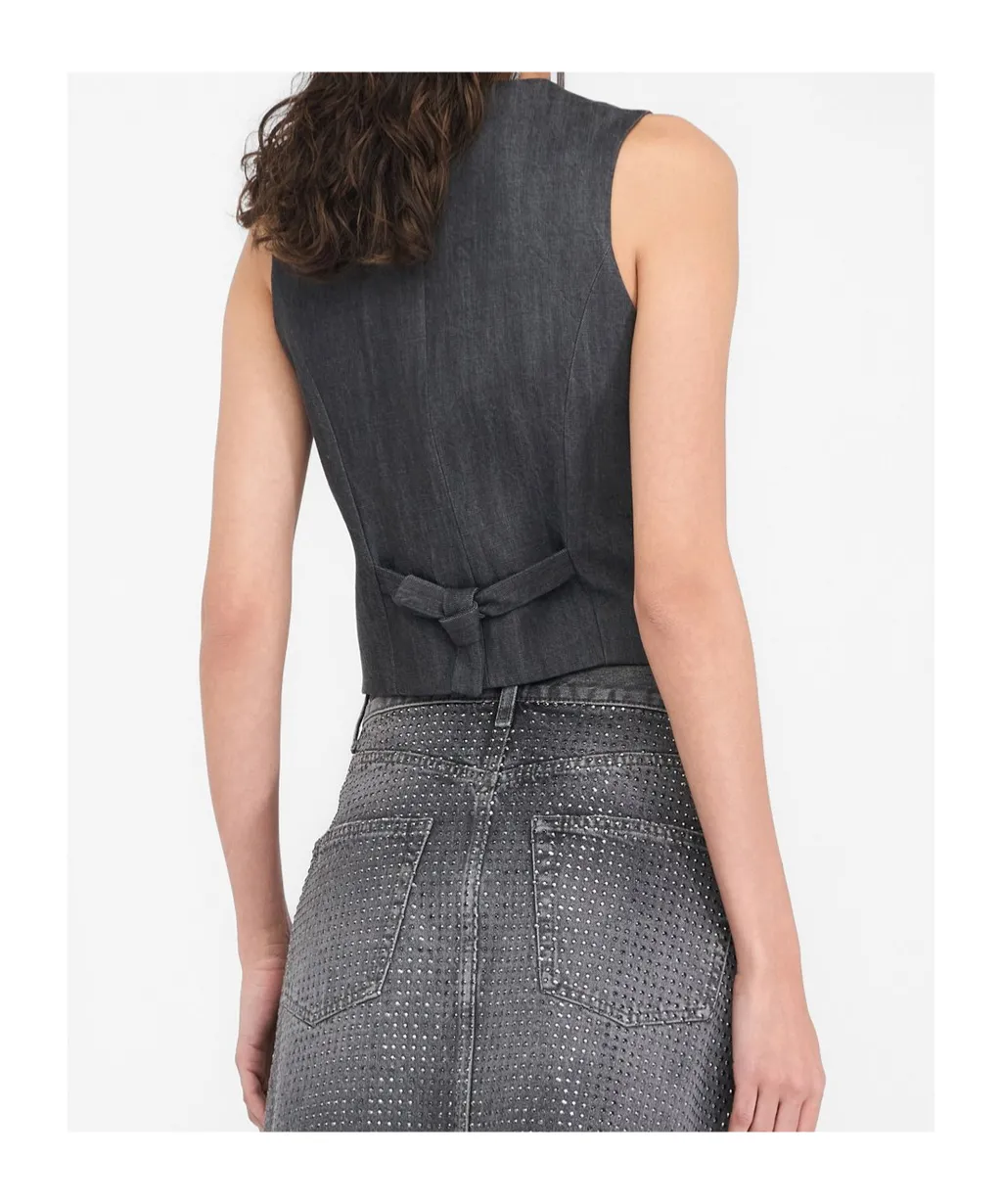 V-Neck Buttoned Denim Gilet