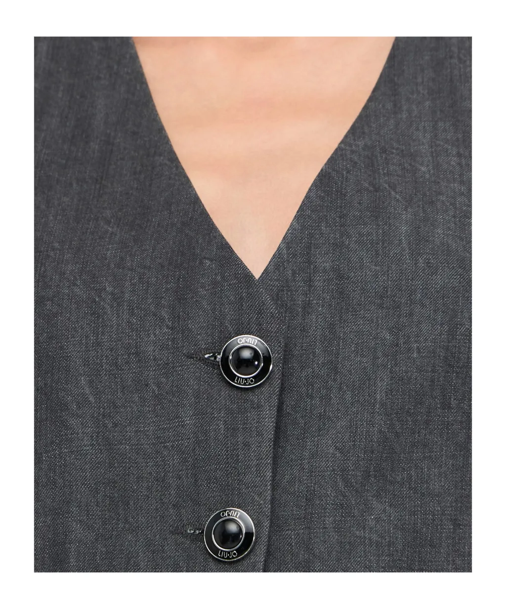 V-Neck Buttoned Denim Gilet