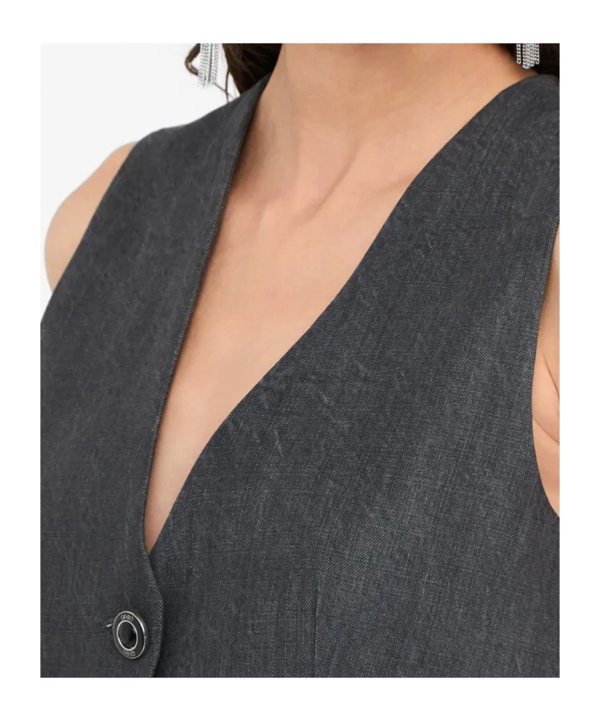 V-Neck Buttoned Denim Gilet