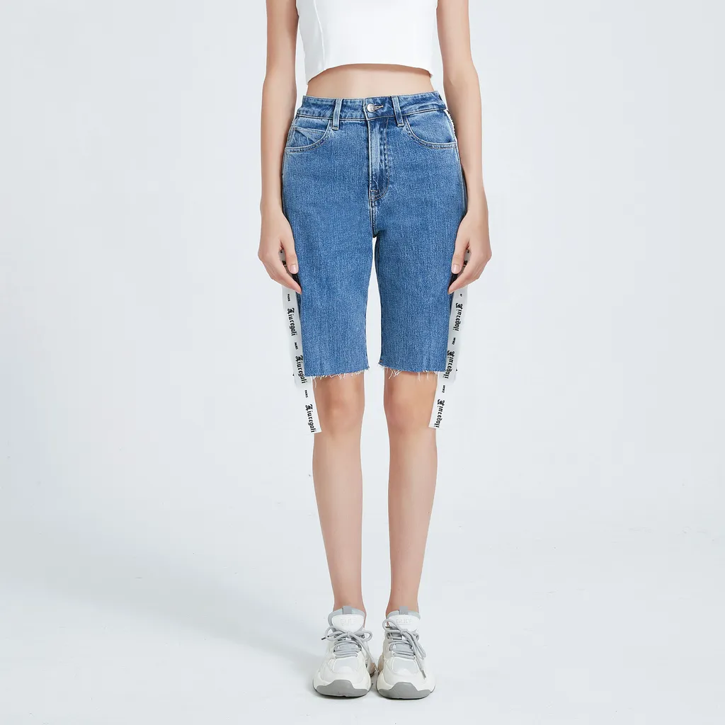Long Ribbon Denim Shorts