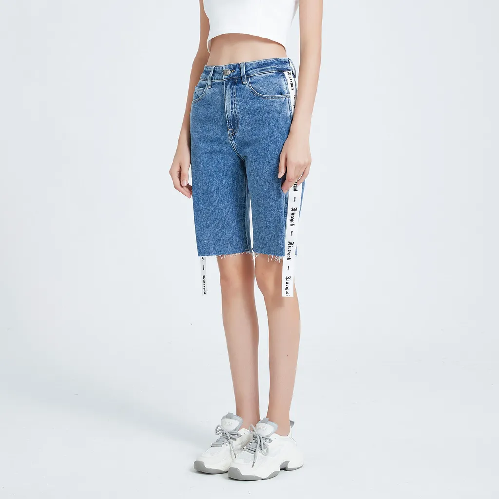 Long Ribbon Denim Shorts