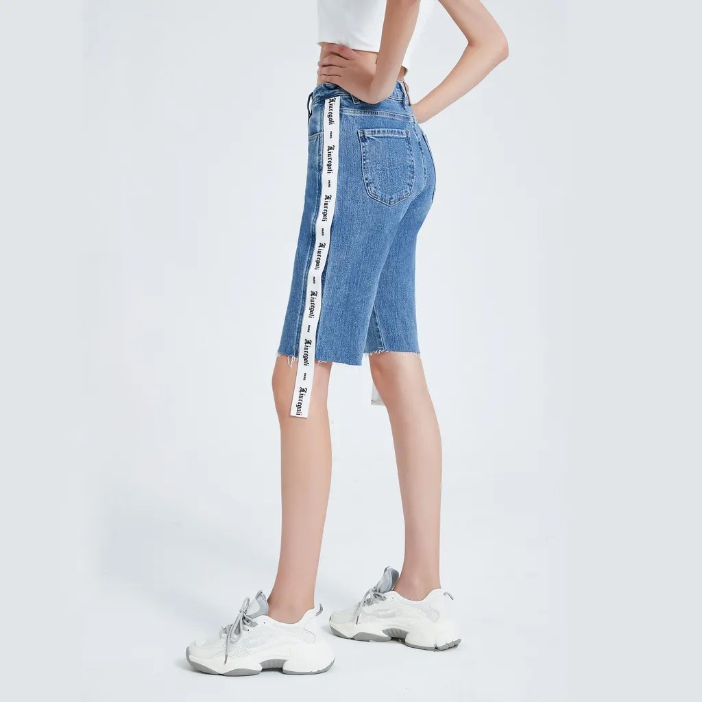 Long Ribbon Denim Shorts