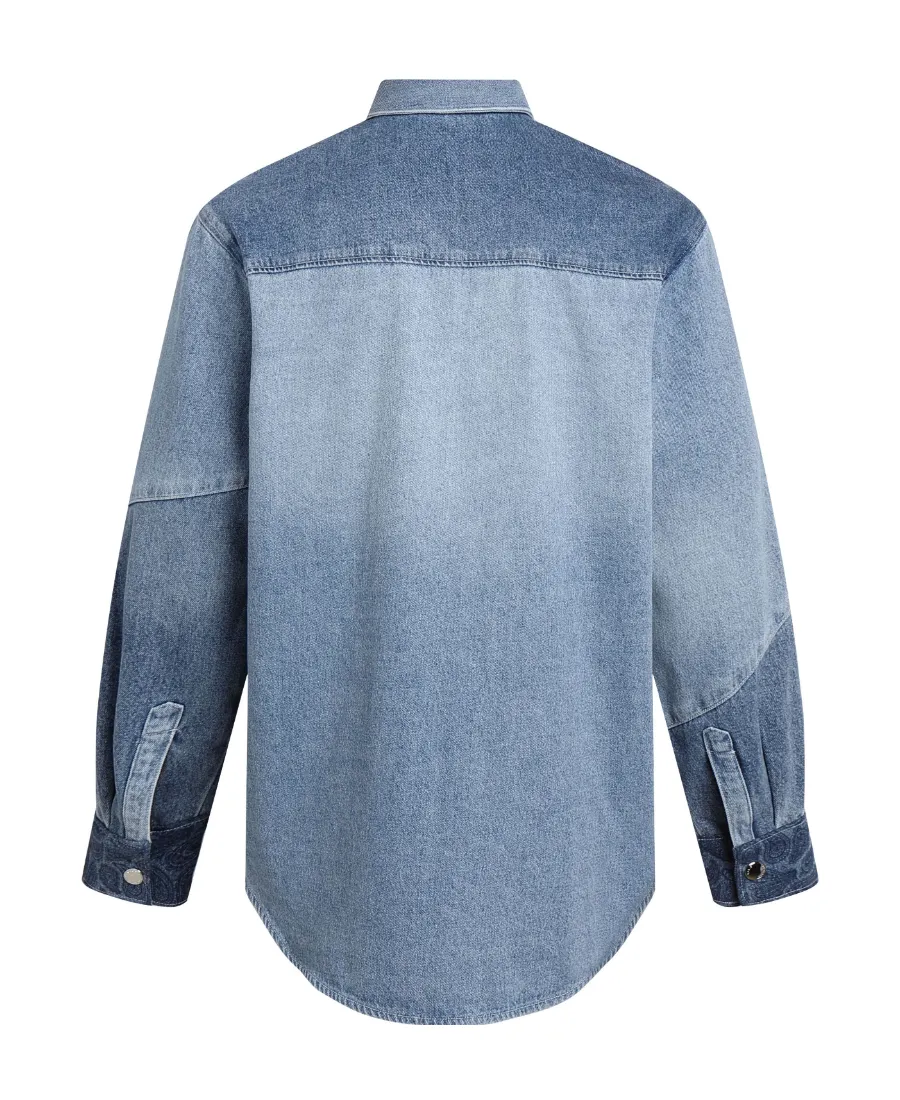 Stitched Long-Sleeved Denim Shirt
