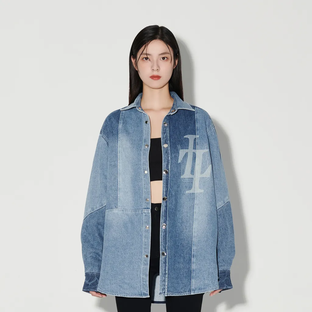 Stitched Long-Sleeved Denim Shirt