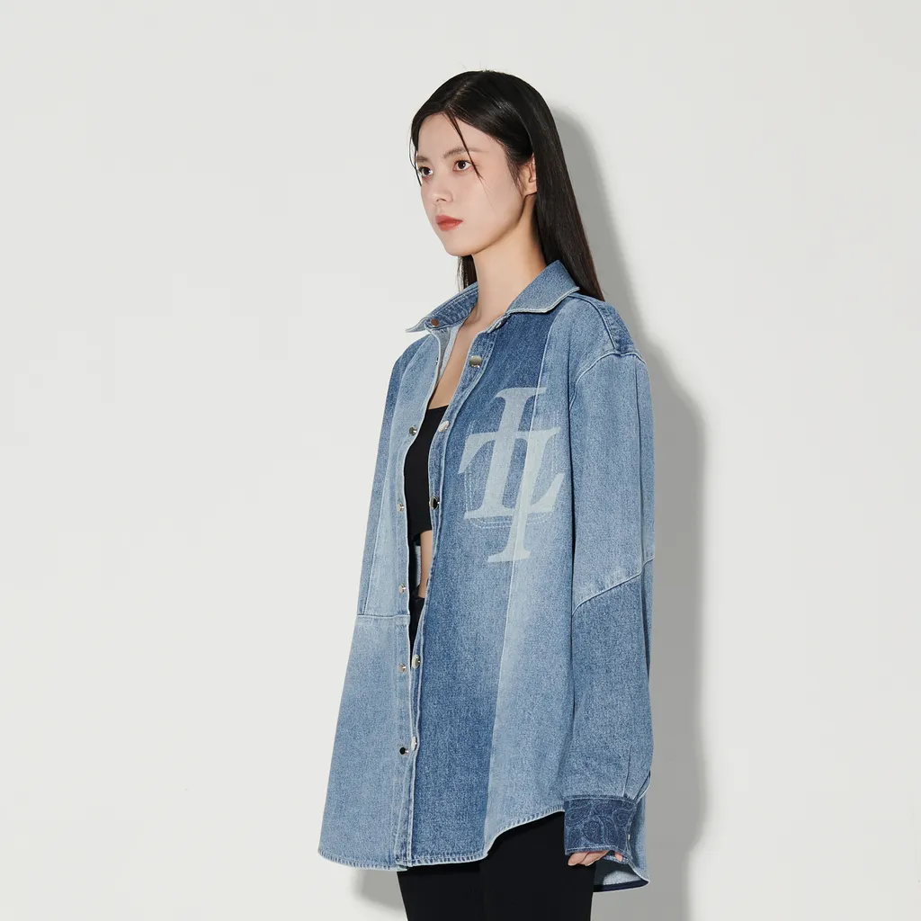 Stitched Long-Sleeved Denim Shirt