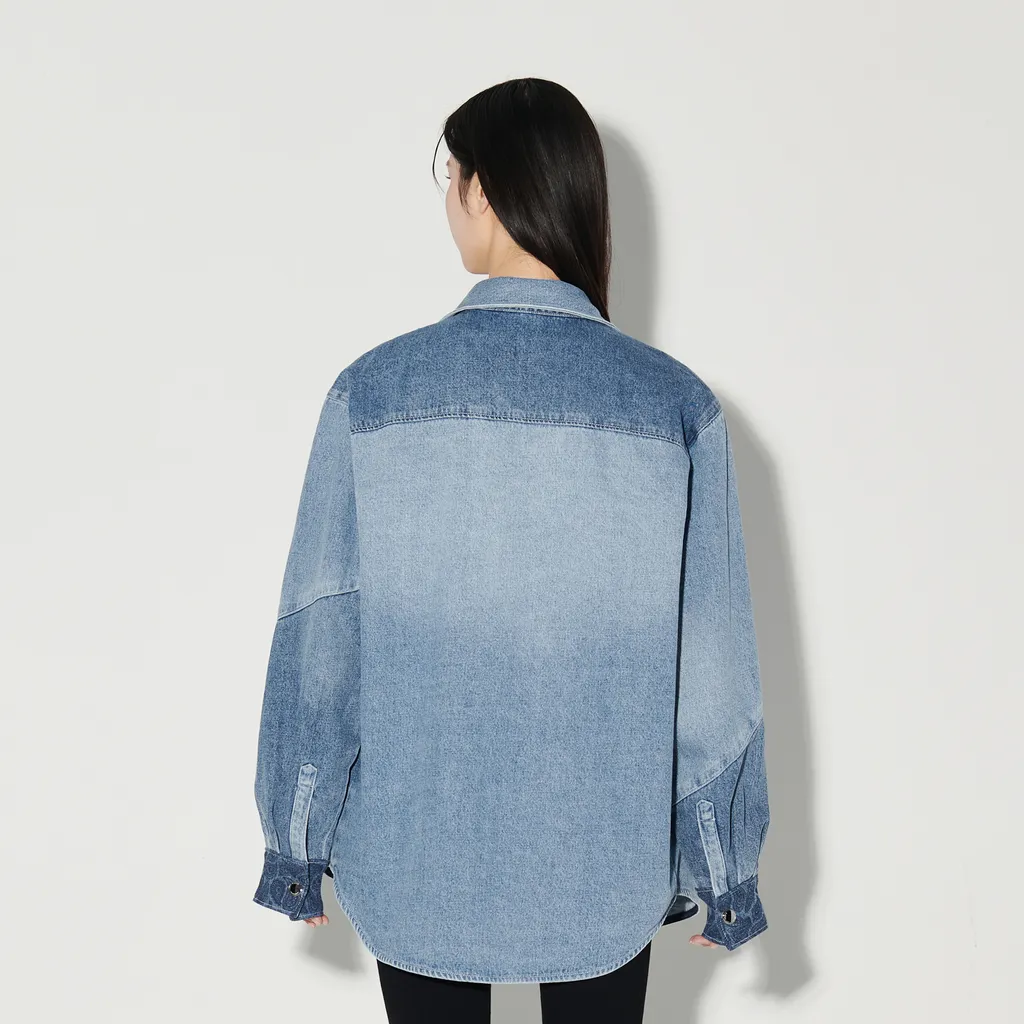 Stitched Long-Sleeved Denim Shirt