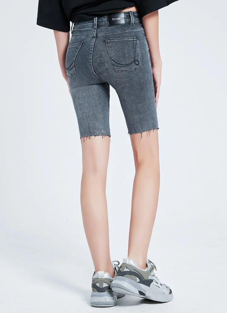 Trim Rough Rimmed Riding Denim Shorts