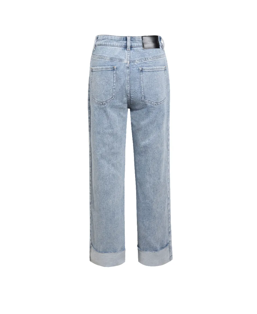 Straight Jeans With Smiley Face And Crimped Rim