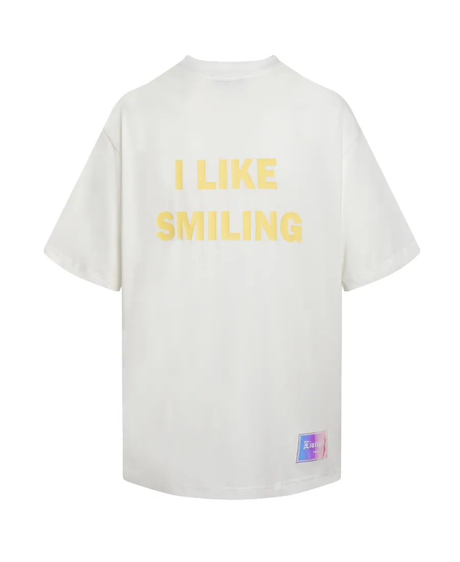 Smiley Face Badge Letter Printed Short-Sleeved T-Shirt