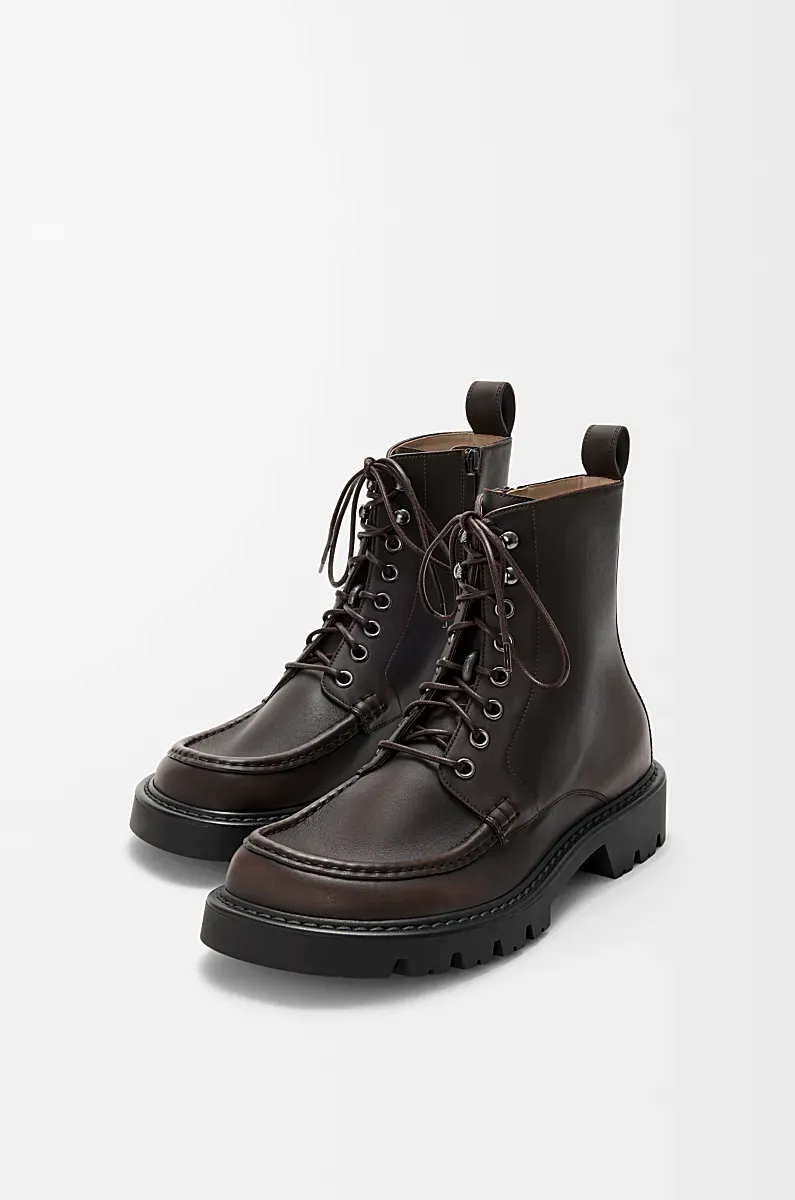 Sierra Combat Ankle Boot In Brushed-Off Calfskin