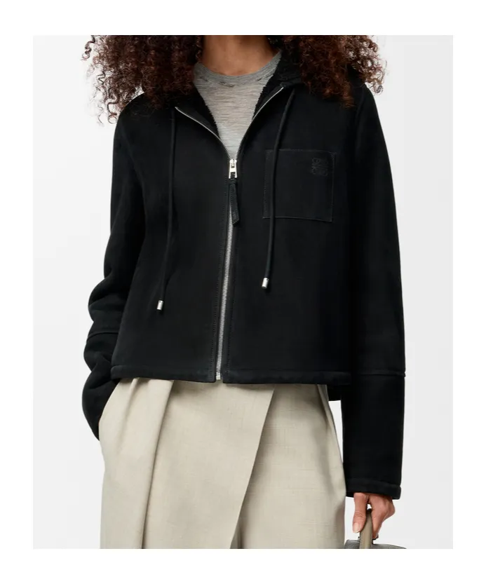 Shearling Zip-Up Hooded Jacket