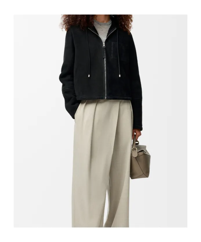 Shearling Zip-Up Hooded Jacket