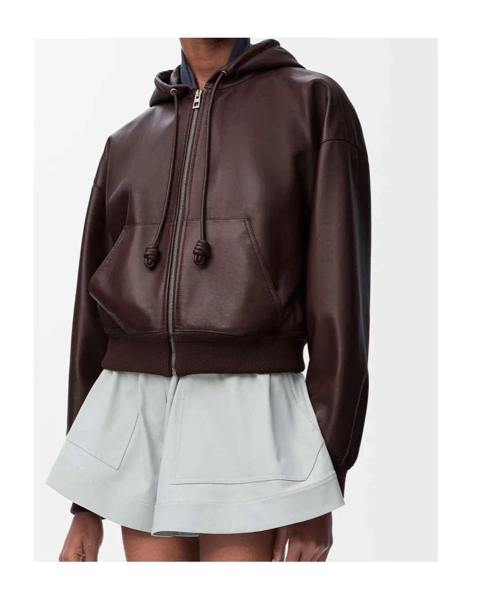 Flamenco Hooded Leather Zip-Up Jacket