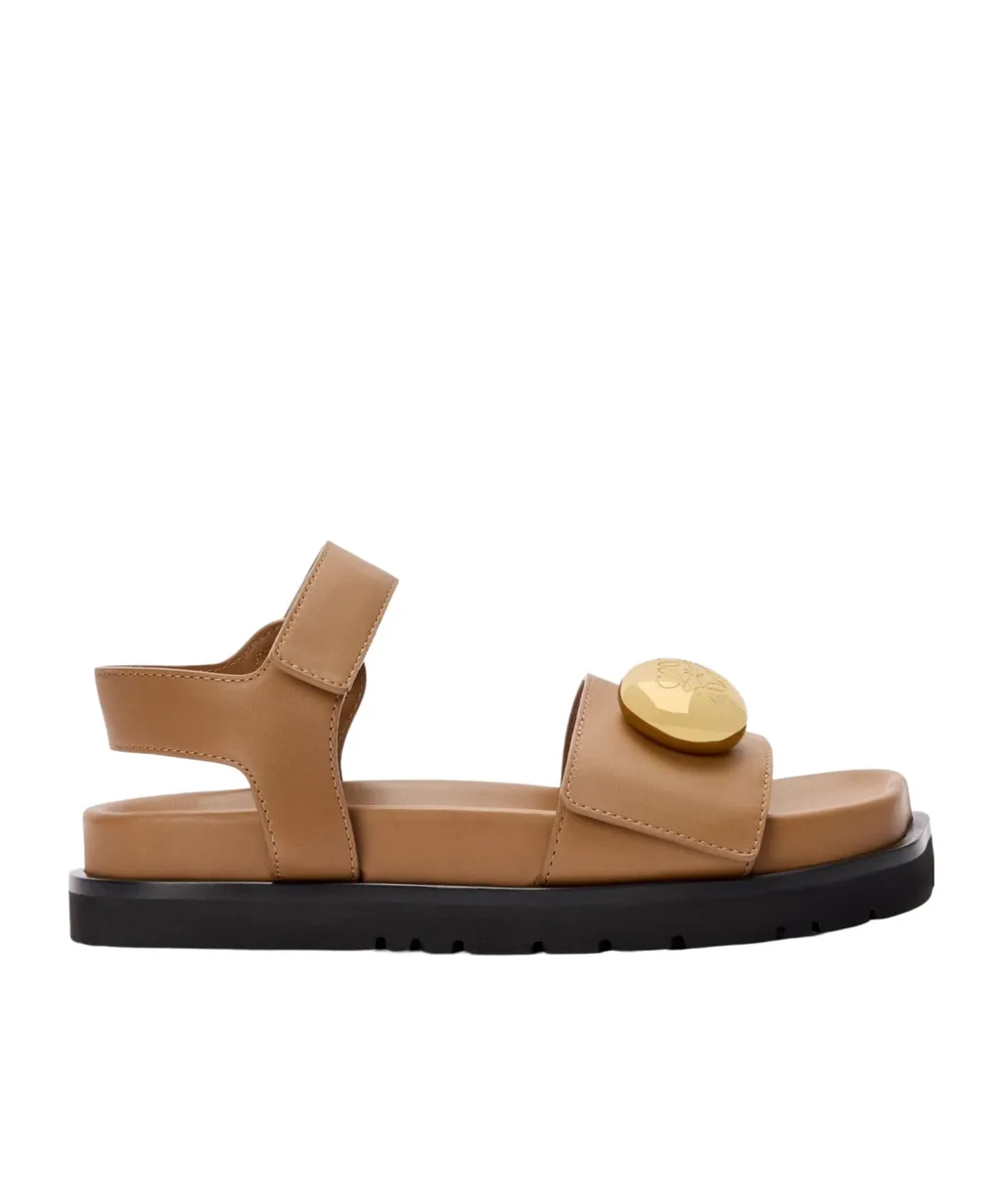 Leather Button-Embellished Sandals