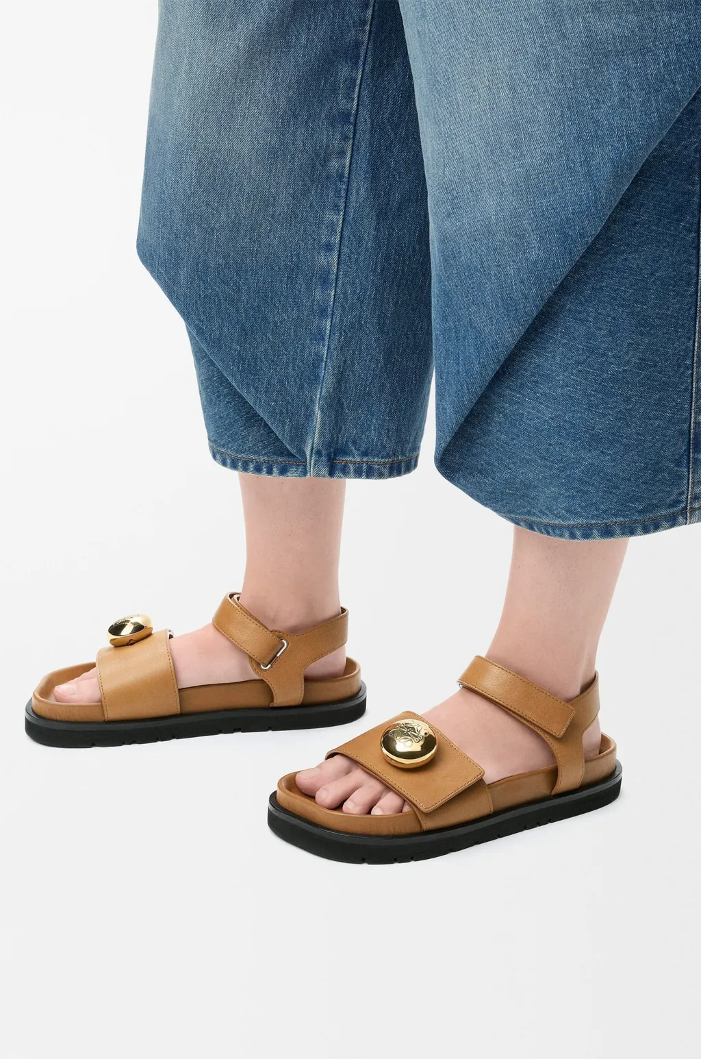 Leather Button-Embellished Sandals