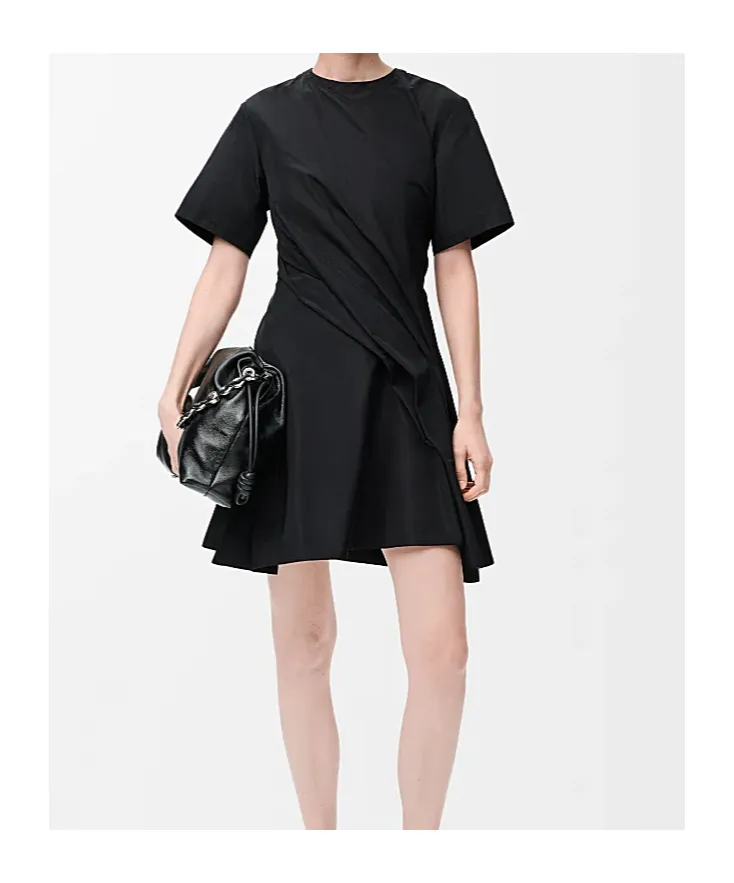 Draped Short-Sleeved Dress