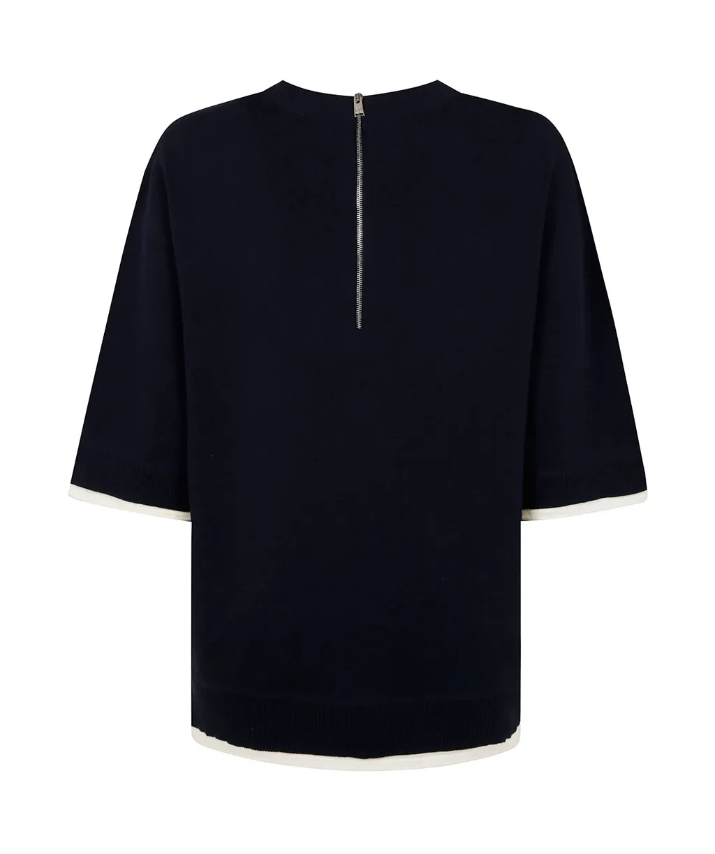 Contrasting-Trim Zip Detailed T-Shirt
