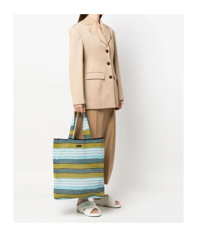 Striped Crochet Cotton Tote Bag