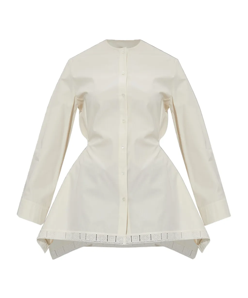 Handkerchief Hem Collarless Blouse