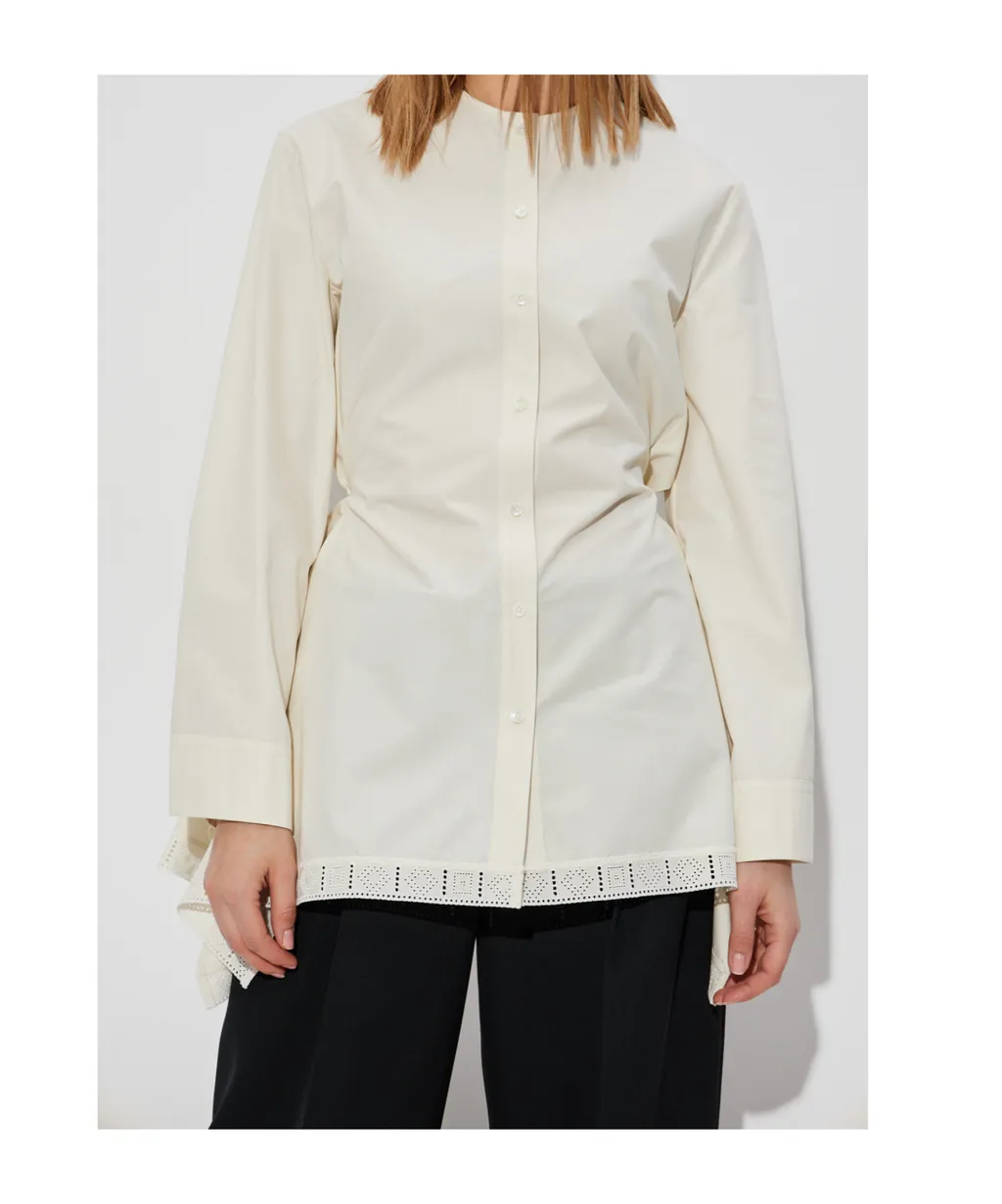 Handkerchief Hem Collarless Blouse