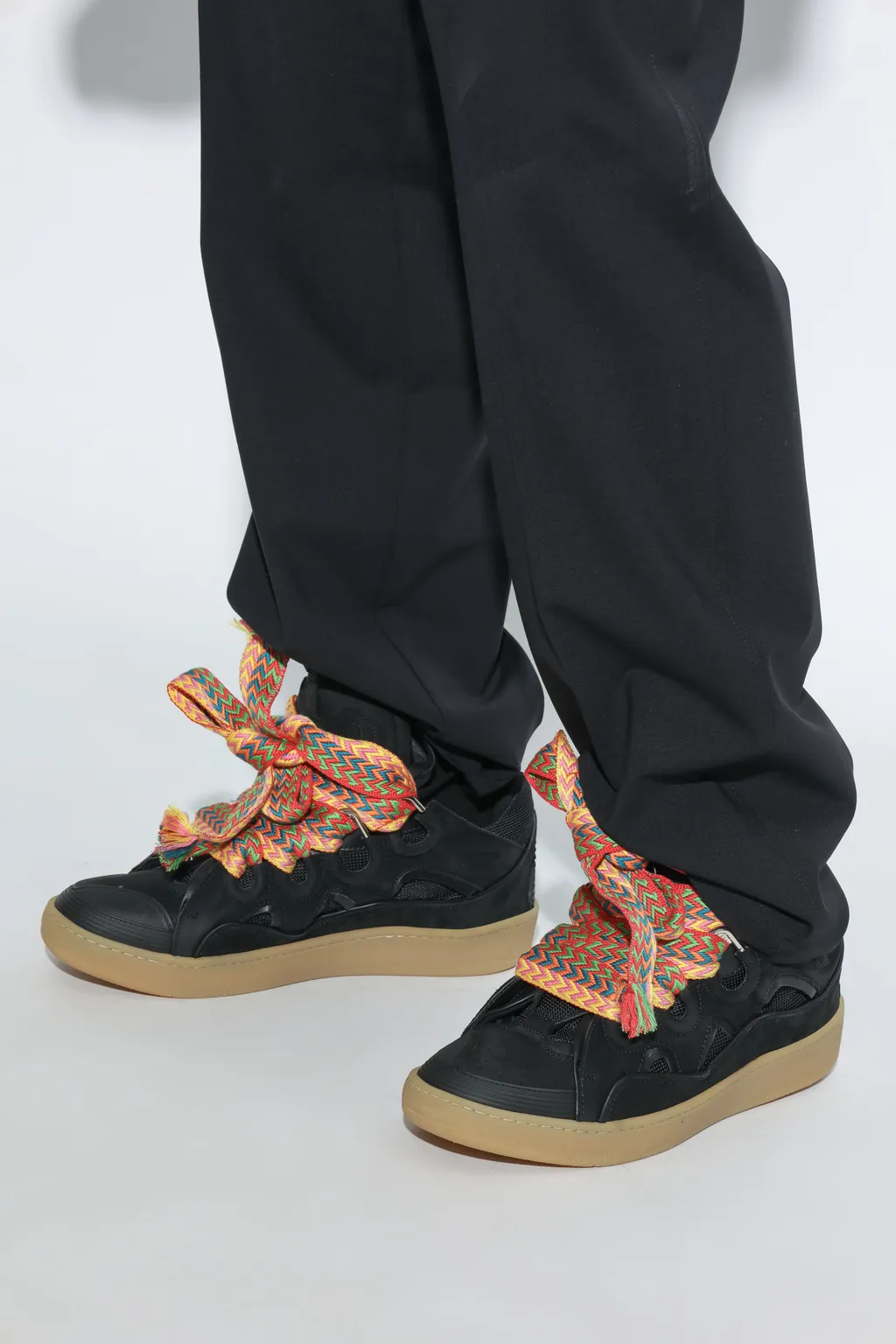 Curb Round Toe Lace-Up Sneakers