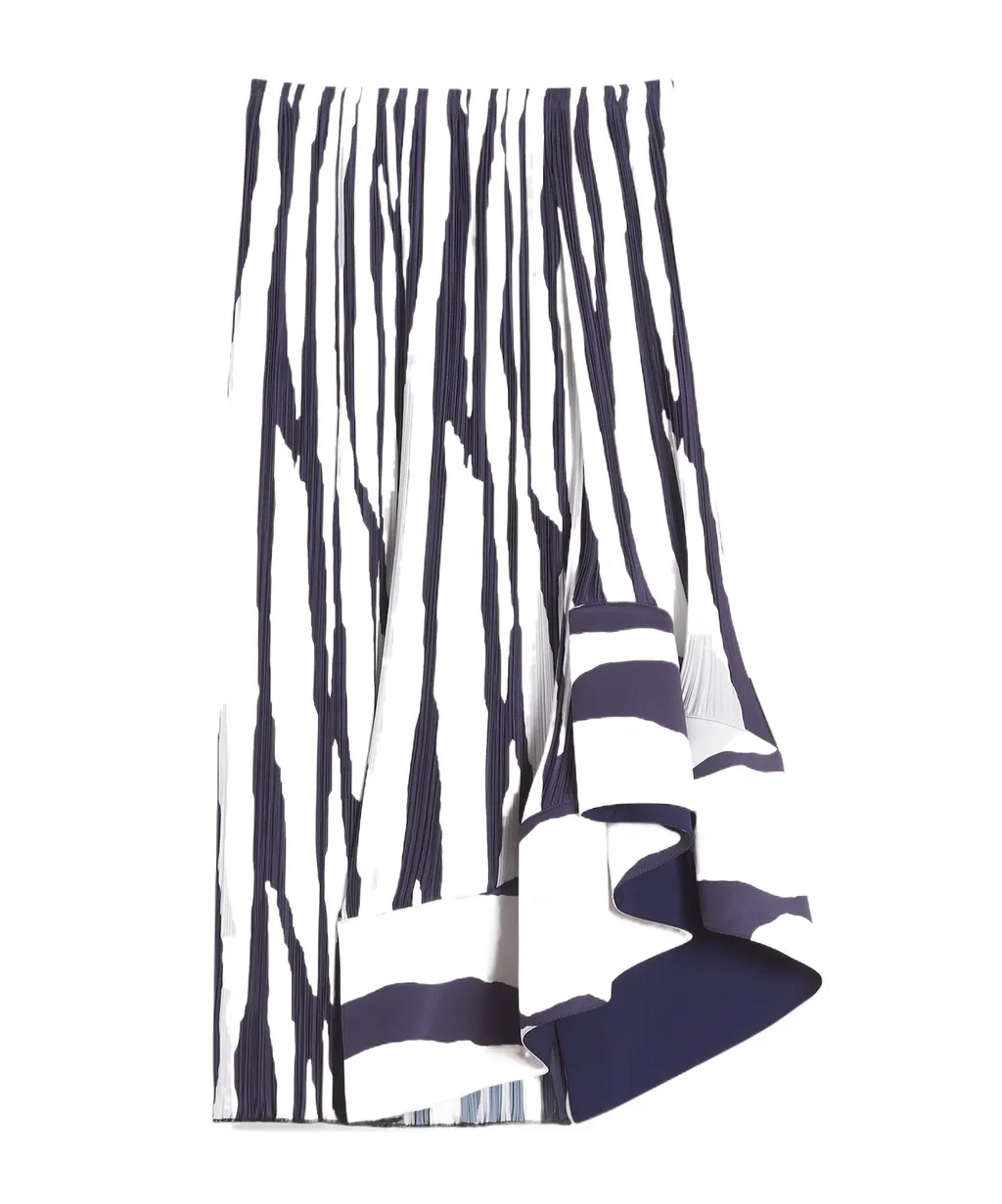 Zebra Pattern Pleated Mid-Length Skirt