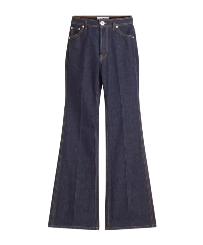 Wide Leg Logo Patch Denim Jeans