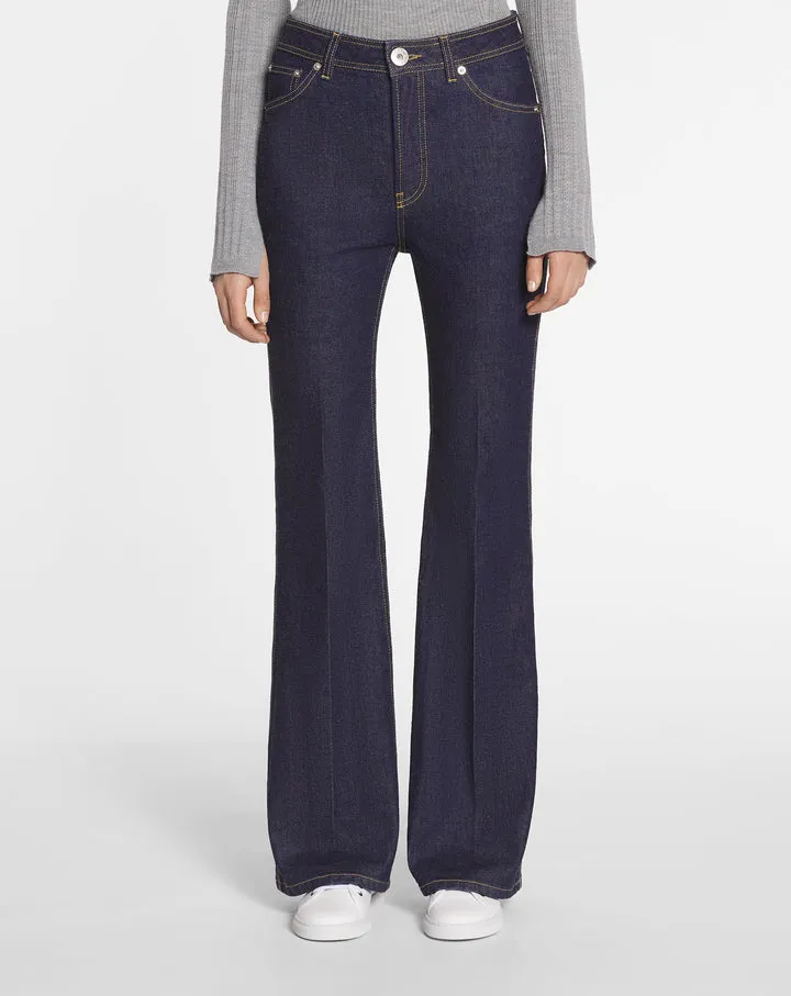 Wide Leg Logo Patch Denim Jeans