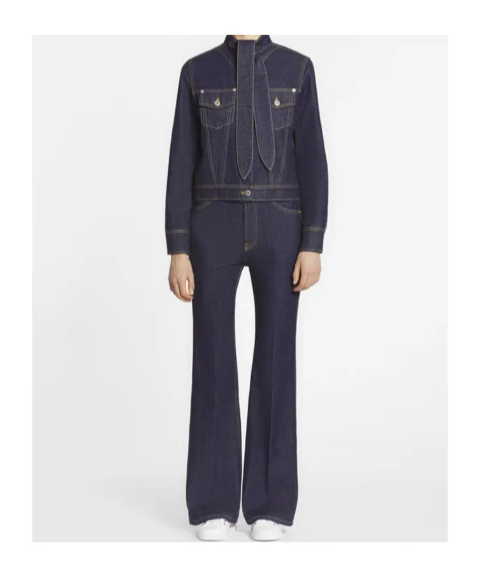 Wide Leg Logo Patch Denim Jeans