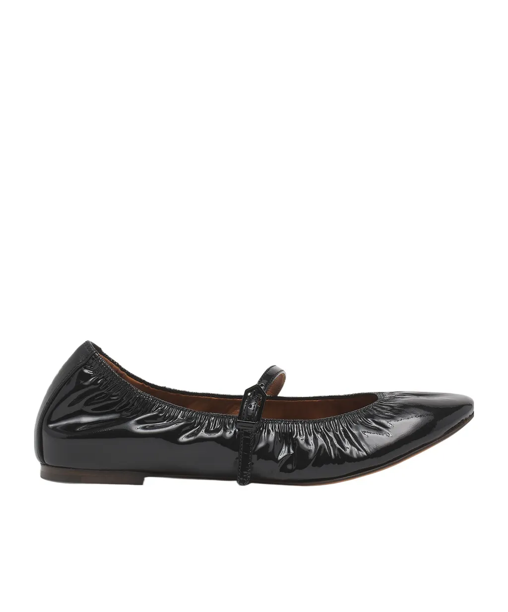 Mary Jane Glossy Buckle-Strap Ballet Flats
