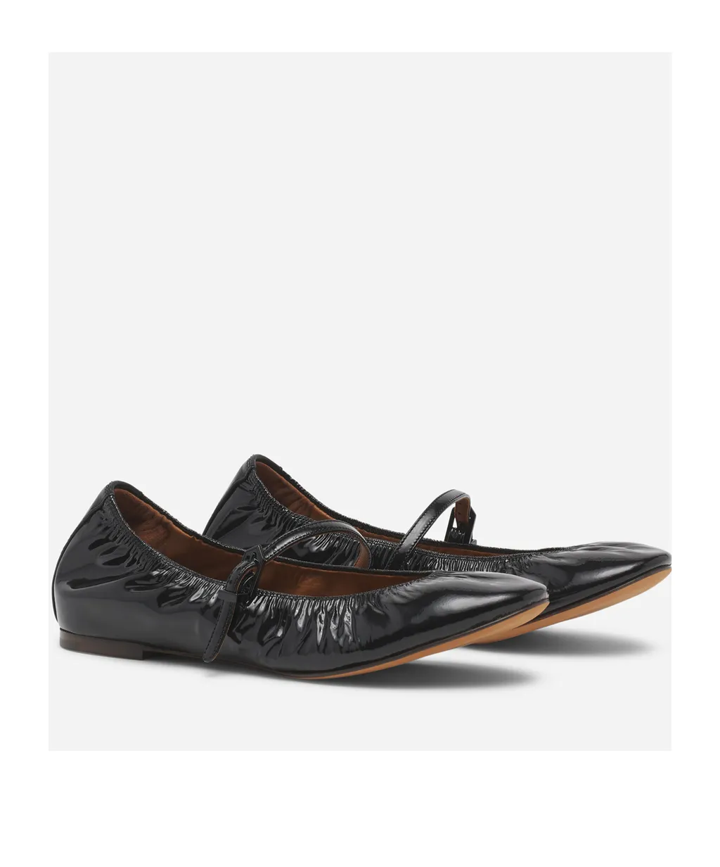 Mary Jane Glossy Buckle-Strap Ballet Flats