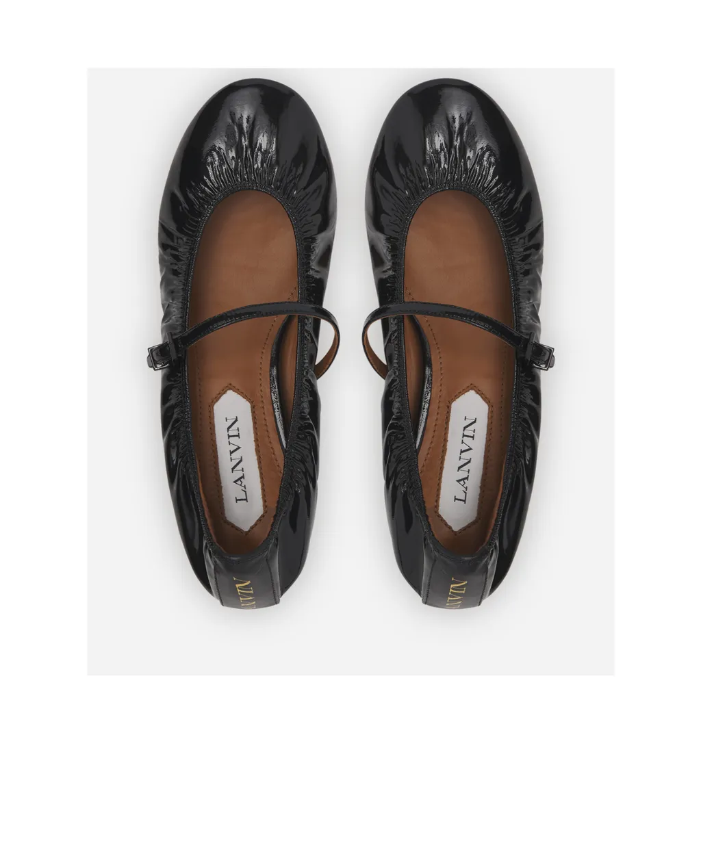 Mary Jane Glossy Buckle-Strap Ballet Flats