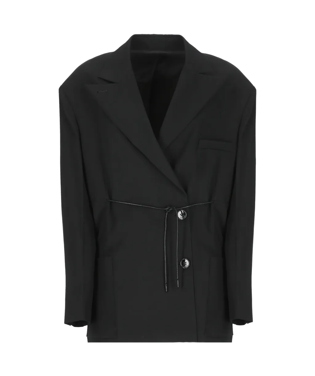 Drawstring Waist Buttoned Blazer
