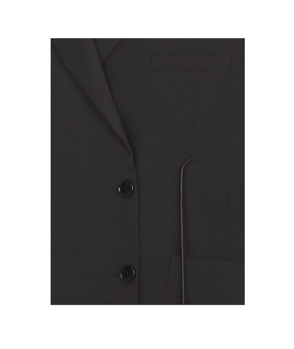 Drawstring Waist Buttoned Blazer