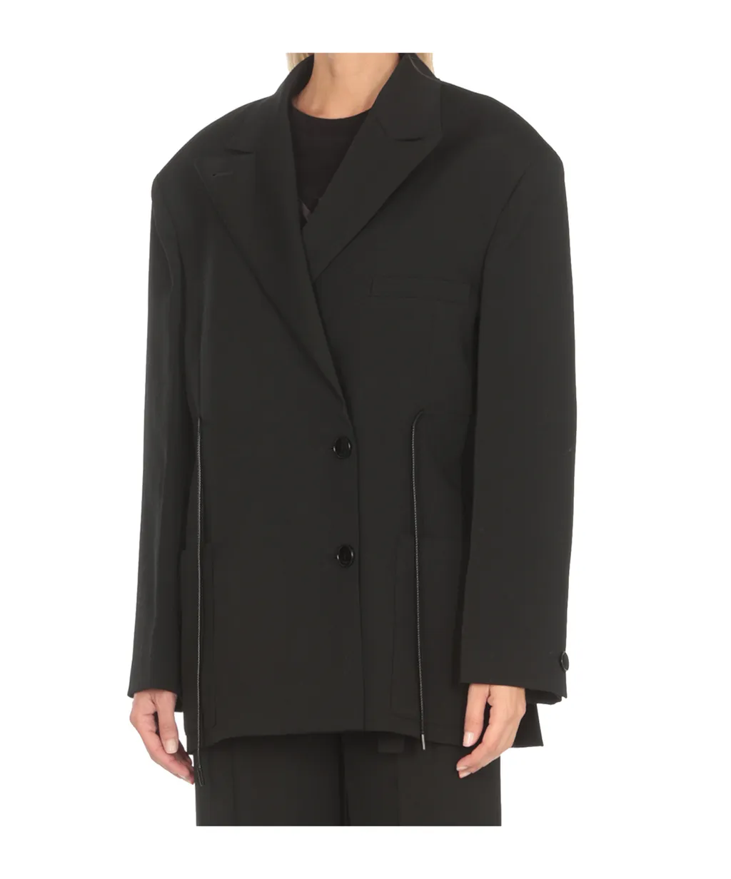 Drawstring Waist Buttoned Blazer