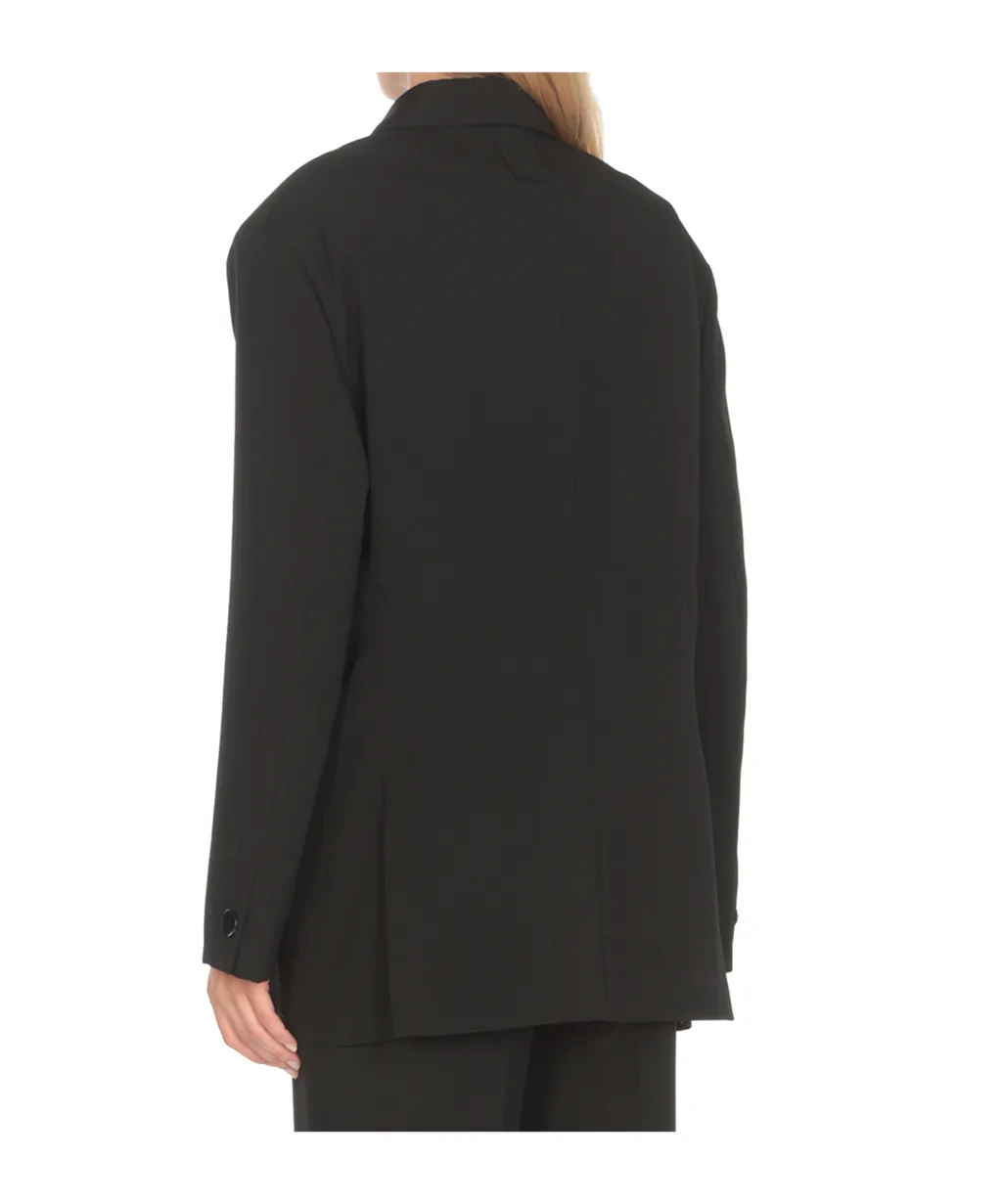Drawstring Waist Buttoned Blazer