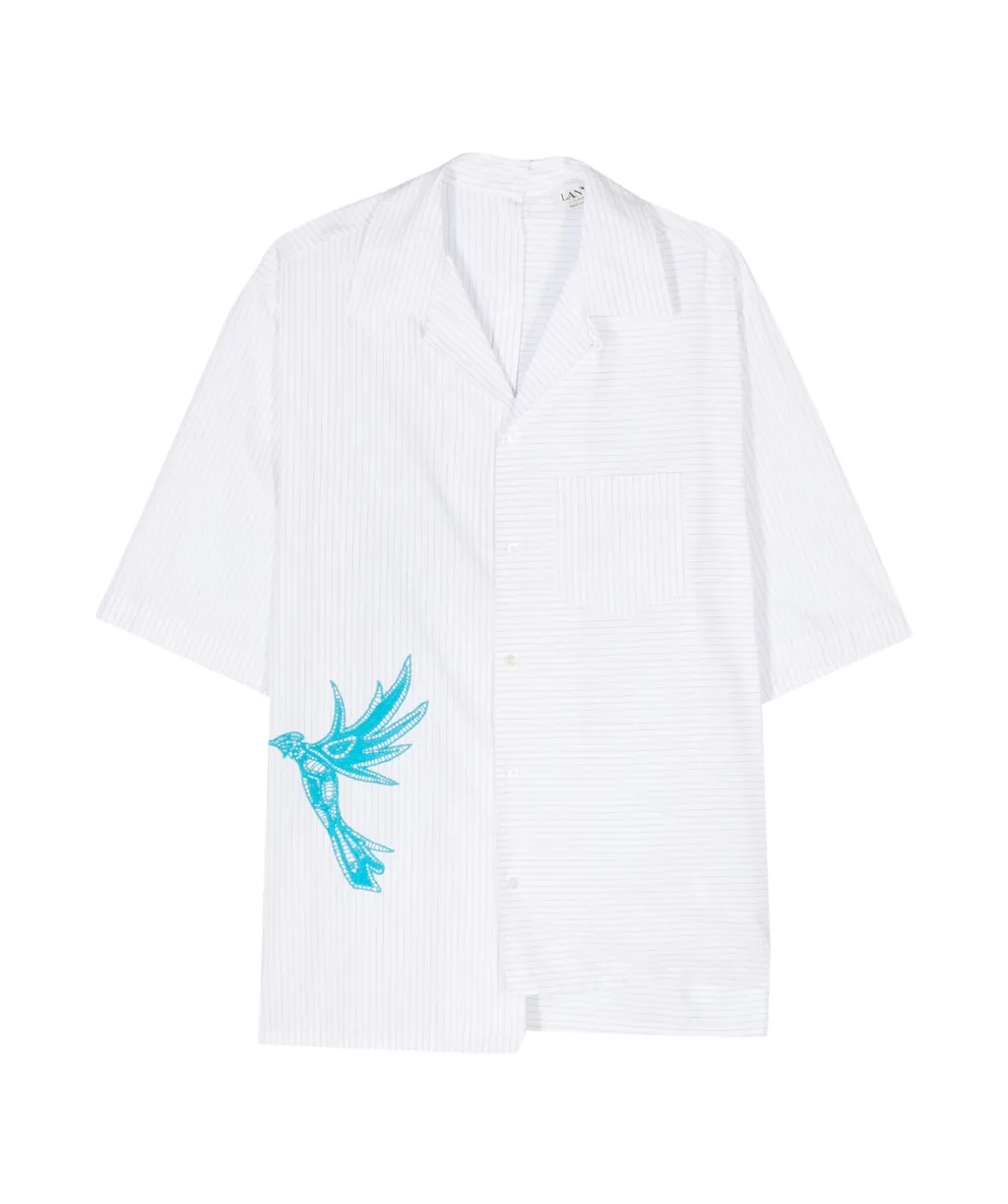 Bird-Appliqué Pinstriped Shirt