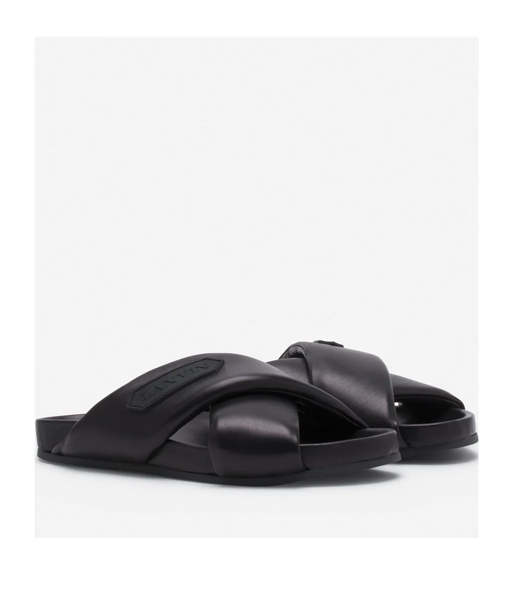 Logo-Appliqué Crossover Leather Slides