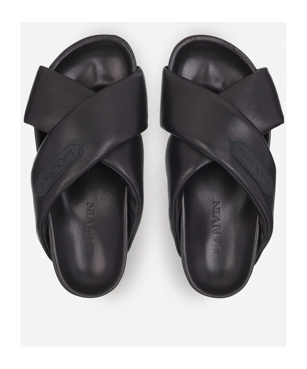 Logo-Appliqué Crossover Leather Slides