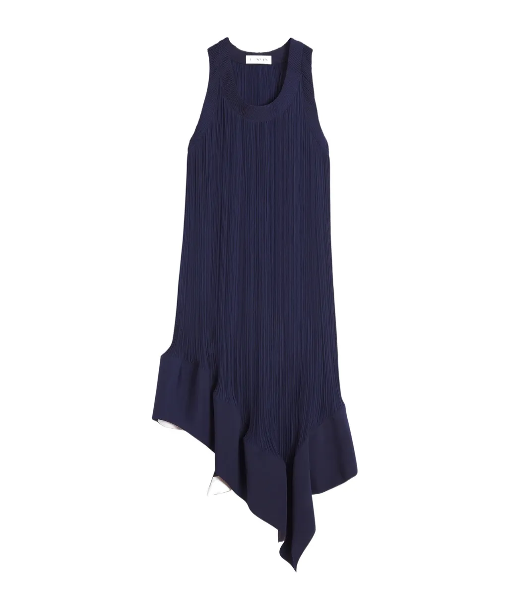 Asymmetric Hem Pleated Midi Dress
