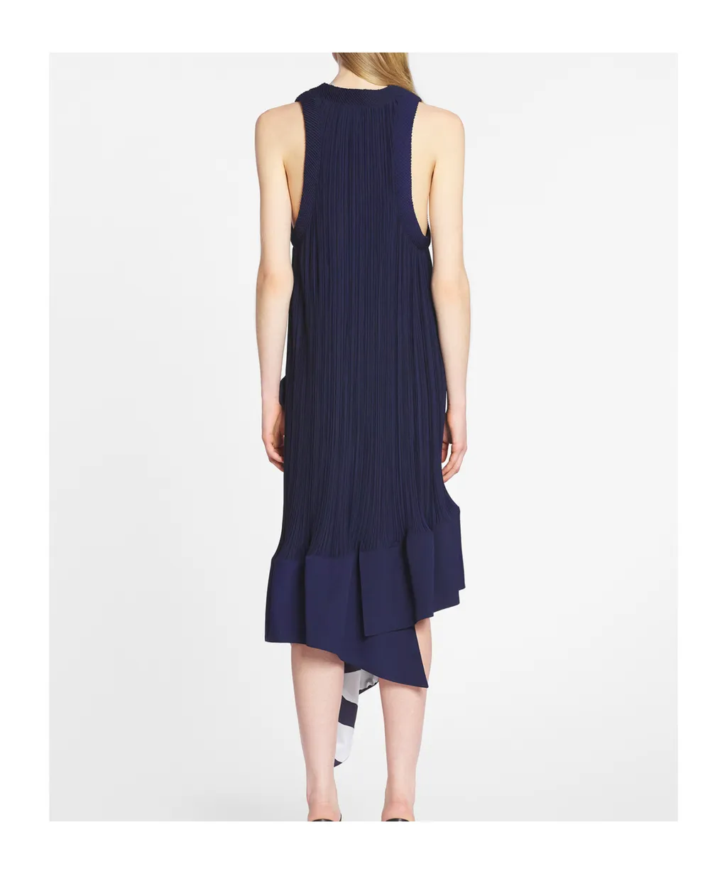 Asymmetric Hem Pleated Midi Dress