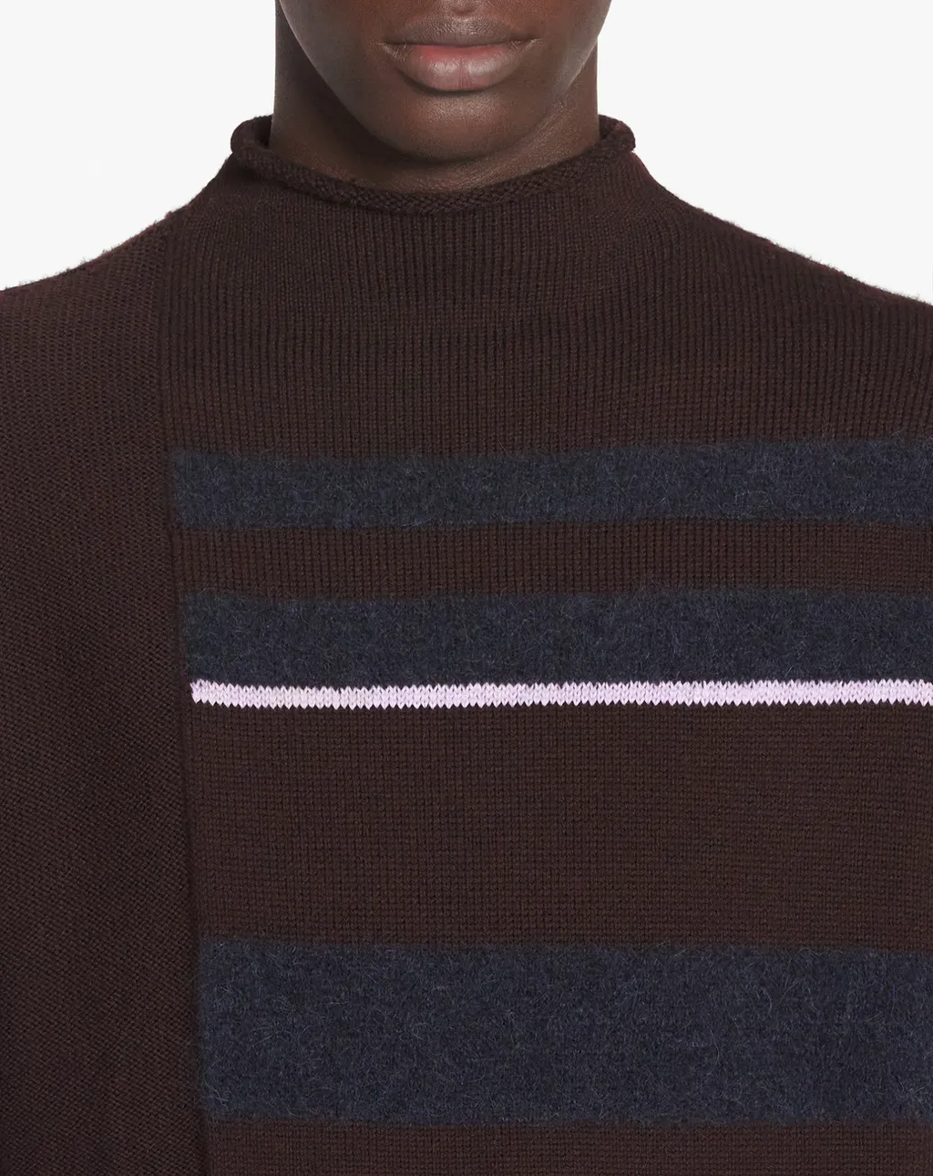 Striped Mock-Neck Knitted Jumper