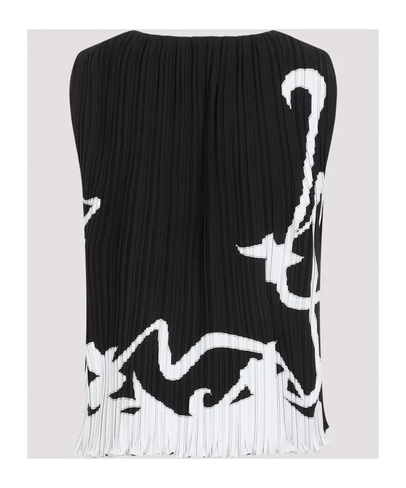 Abstract-Print Pleated Sleeveless Blouse