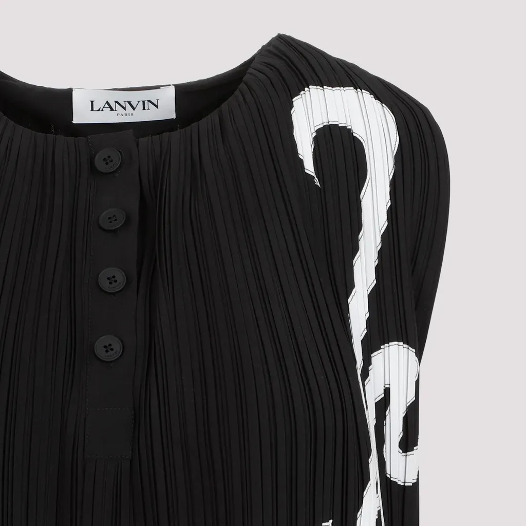 Abstract-Print Pleated Sleeveless Blouse