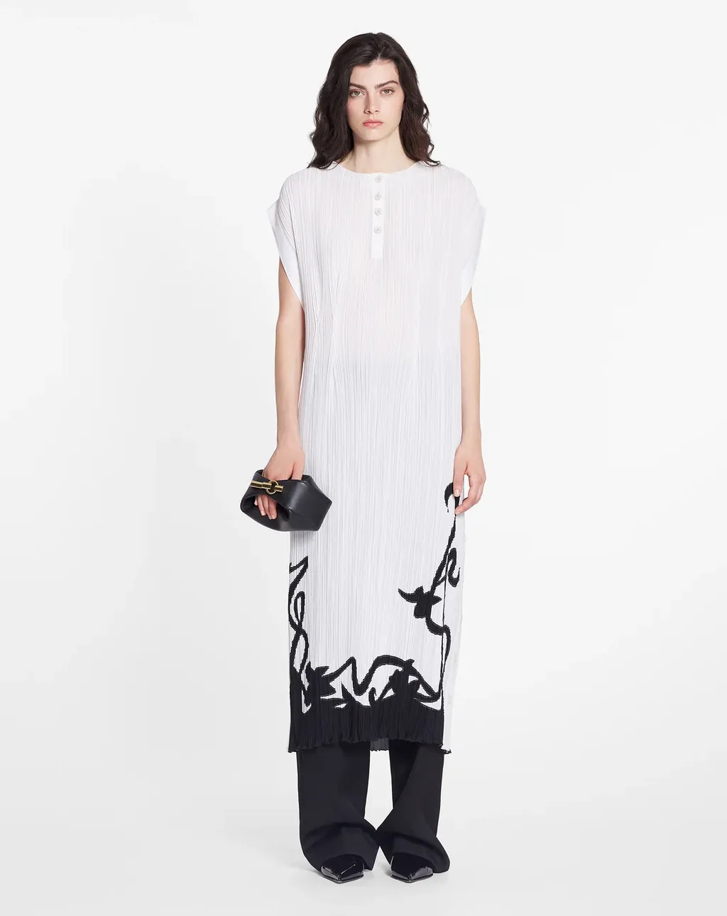 Plissé-Effect Straight Hem Midi Dress